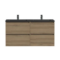 Tiger Karlo Badkamermeubel 120cm Chalet Eik Met Zwart Wastafelblad -Pro Badkamer Verkoop 123 105