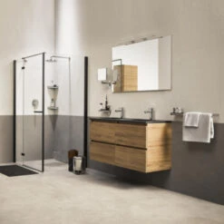 Tiger Karlo Badkamermeubel 120cm Chalet Eik Met Zwart Wastafelblad -Pro Badkamer Verkoop 123 108