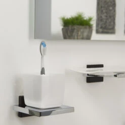 Tiger Bekerhouder Zenna Hangend Met Beker Chroom/Wengé -Pro Badkamer Verkoop 123 1810