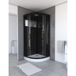 Aurlane Douchecabine Met Schuifdeur Black Mirror 2 Kwartrond Zwart 90x90 Cm -Pro Badkamer Verkoop 123 2655