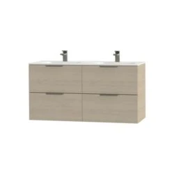 Tiger Badkamermeubel Studio 120cm Naturel Eik/matwit Met Platte RVS Greep -Pro Badkamer Verkoop 123 50