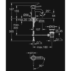 GROHE Wastafelkraan Start Classic S-size Met Hendel En Waste Chroom -Pro Badkamer Verkoop 123 5259