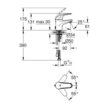 GROHE Wastafelkraan Swift S-size Met Hendel En Ketting Chroom 2 GROHE Wastafelkraan Swift S-size Met Hendel En Ketting Chroom - Afbeelding 2