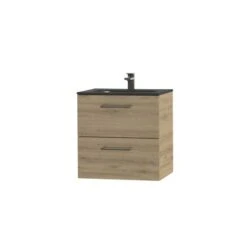 Tiger Studio Badkamermeubel 60 Cm Chalet Eiken Met Wastafel Polybeton Mat Zwart Greep Rvs Afgerond -Pro Badkamer Verkoop 123 673