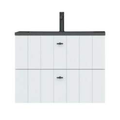 Tiger Maryport Badkamermeubelset 80 Cm Mat Wit Met Matzwarte Polybeton Wastafel En Matzwarte Grepen -Pro Badkamer Verkoop 123 727