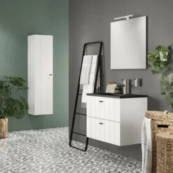 Tiger Maryport Badkamermeubelset 80 Cm Mat Wit Met Matzwarte Polybeton Wastafel En Matzwarte Grepen -Pro Badkamer Verkoop 123 732