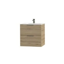 Tiger Studio Badkamermeubel 60 Cm Chalet Eiken Met Wastafel Polybeton Mat Wit Greep Rvs Plat -Pro Badkamer Verkoop 123 758